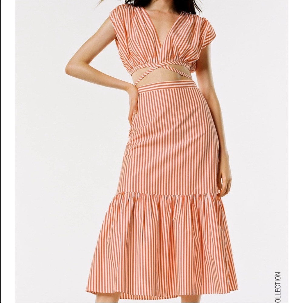 Zara Red Poplin Stripe Skirt SS21
